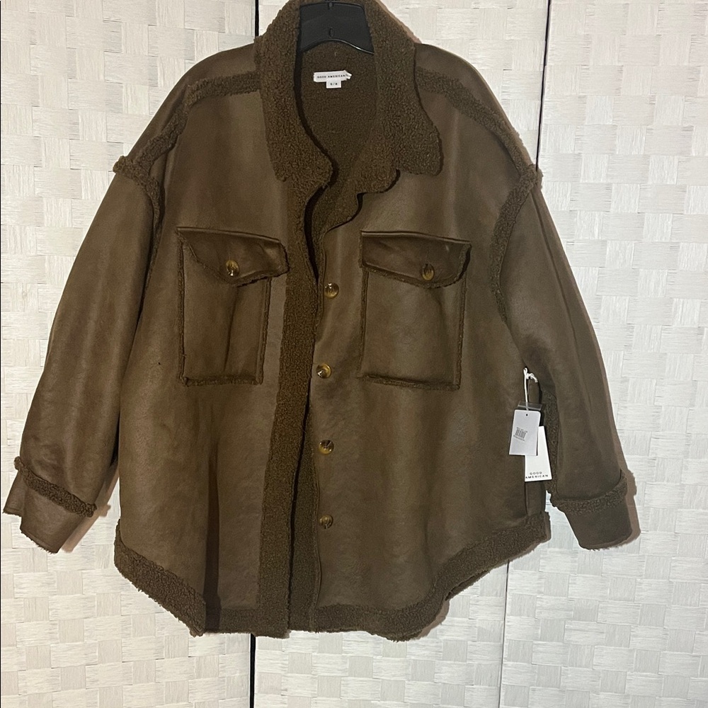 Good American Brown Faux Shearling Jacket Size 2X XXL